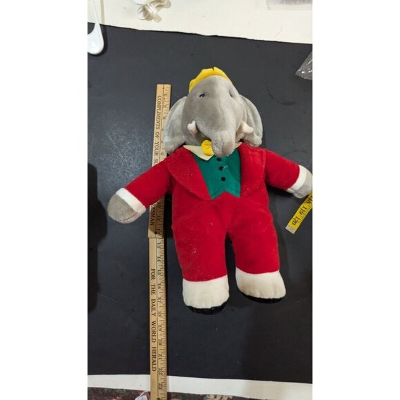 Vintage Elephant Stuffed Animal Plush Toy 12" Red Suit Yellow Crown - Picture 9 of 9